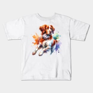Brittany Watercolor Painting - Beautiful Dog Kids T-Shirt